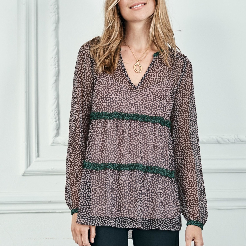 NWOT Boden Talise Top Size 4 Black Pink Green